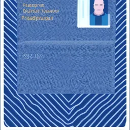 full view of a low-polygon, flattened vector image, passport card with photo of person, in a blue color palette, transparent background.