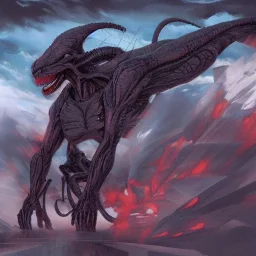 hybrid of Mass Production Evangelion and Godzilla and xenomorph