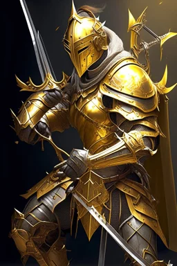 medival paladin with a crossbow and golden armor