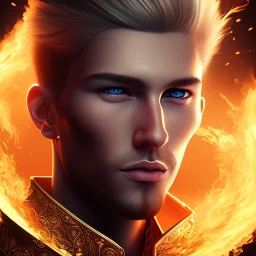 Male, Human, Blond, Sorcerer, Fire Mage, Golden Eyes, Young, Photorealism