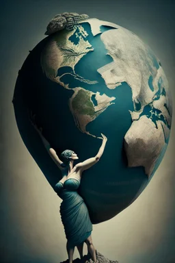 a woman holding up the earth like Atlas