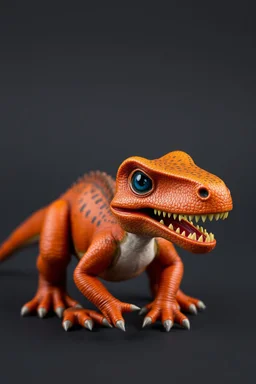 BABY DINOSAUR, VELOCIRAPTOR ORANGE, BLUE EYES, YELLOW TEETH, ESCALE MODEL, 3D, HIGH QUALITY, MODERN ART, REAL SKIN, AND REAL APPARENCE