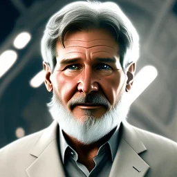 handsome cosmic harrison ford, white hair in the wind, brown eyes, white beard, no moustache, large forehead, scifi outfit, perfect composition, super detailed, 8k, high quality, intricate details, highly detailed, lights in background, octane render