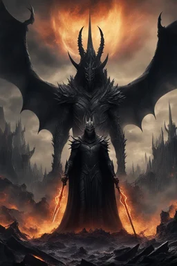 Sauron, the lord of darkness, with the devil and his army, in the land of destructionSauron, the lord of darkness, with the devil and his army, in the land of destruction