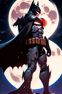 a cyber samurai batman standing in front of a full moon, masayoshi suto and artgerm, artgerm and genzoman, batman mecha, as seen on artgerm, batman beyond, featured on artgerm, artgerm comic, artgerm greg rutkowski _ greg, style of artgerm, artgerm and ben lo and mucha