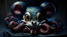 octopus mickey mouse hybrid, photorealism, horror, evil, hungry, high resolution,