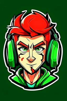 Gaming yuong man with red green hair and bright white eyes avatar logo design