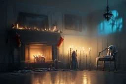 Ghost of a dead girl visit her parents in Christmas night"parents see the Ghost of their dead daughter",Christmas gift fireplace,Christmas night, Christmas tree,gifts, christian decoration 8k resolution concept art by Greg Rutkowski dynamic lighting hyperdetailed intricately detailed Splash art trending on Artstation triadic colors Unreal Engine 5 volumetric lighting Alphonse Mucha WLOP Jordan Grimmer orange and teal"