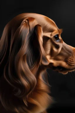 perro salchicha marron con pelo largo, de perfil