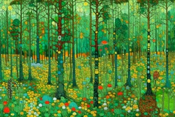 A mint colored forest with insects painted by Gustav Klimt