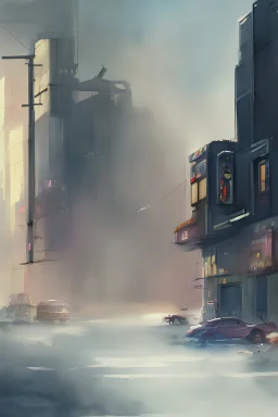 watercolor illustration painting, Seneca Missouri with cyberpunk elements