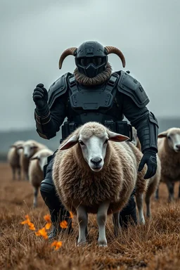 sheep in power armor adeptus astartes, hyper realistic --q 2, 4x4 on fire, ip in cashmere roll --ar 3:4 --style raw --personalize kzilt9y --stylize 1000 --v 6.1, big (AUTOFARM) title at top ,landrover sheep, (((steampunk)))) man, working in field, advertisment in 80s magazine, high class