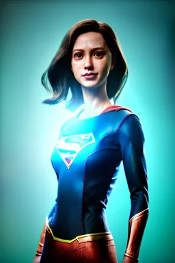 Waist up portrait, woman, make-up, happy, look dildo, Realistic image, 60s, supergirl, tights minimal dress, sweat, Color background, photo studio, concept art, smooth, unreal engine 5, god lights, ray tracing, RTX, lumen lighting, ultra detail, volumetric lighting, 3d, finely drawn, high definition, 4k.