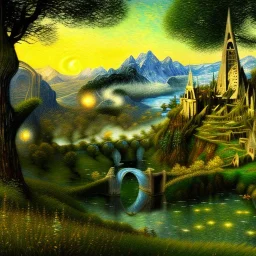 Epic Drawing of scenery of The LOTR estilo Van Gogh 4k