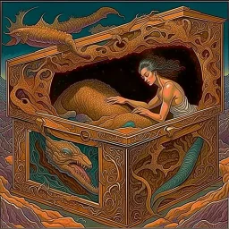 Pandora's Box horrors escaping, by Michael Hutter, by john Stephens, smooth dreamscape, beautiful but sinister, sharp colors.