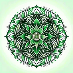 logo in a style of Mandala. Round. The logo depicts a mystical botanical motive. Thin lines. Ornament. Green