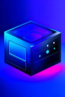 Create a design similar to the previously created sleek and modern box for an AI bot, with a combination of purple and blue colors. This design should also embody technology and innovation, but with a slightly different twist. Include subtle gradients or patterns for added depth and interest. The box should still appear as if it's specifically designed for housing an AI bot, incorporating digital or futuristic elements like circuit lines or glowing edges. Use the purple and blue color palette cr