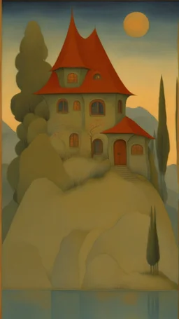 Bosch nightmares, A house by the lake designed in cave paintings painted by Paul Ranson