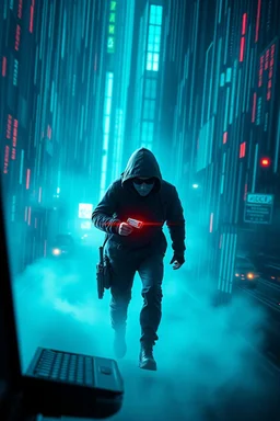An intelligence operative for a shadowy global peacekeeping agency races to stop a hacker from stealing its most valuable and dangerous weapon acid blue., cinematic BG, enchant color, , 8k, dramatic scene,
