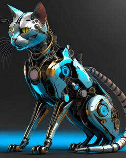 Cat cyborg ultra quality, hyper-detailed, maximalist, 8k, full body