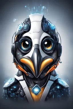 can you make me a profile picture for my YouTube channel of a cyber penguin illustrating a Linux logo but with cyber elements because my channel is regarding cyber security? The penguins need to look like a half penguin and half a robot with cyber elements. can have a background of cyber network elements or futuristic robot elements. Can the penguin have a headset and have robot eyes