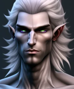 Dark Elf Male White Hair Lavender Eyes