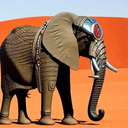 A mechanical metallic elephant in Sahara by arik roper