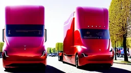 A Tesla semi-truck is parked, at the 'Sacre Coeur', in Paris. CINEMATIC. WIDE ANGLE LENS. PHOTO REAL.
