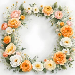 Soft painting with white background hand painted Semi-circular arched flower garland minimalist of Ranunculus, Peonies, roses, Bunny tails, Ballerina Rose, grass flower, in the style of light yellow and superlight orange Victorian style, Neutral color tone, white background, 8K resolution, realistic painting