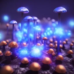 metal MUSHROOMs stars galazy SPACE lANDSCAPE BURNING IN BLUE FLAMES