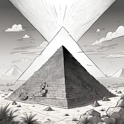 a giza pyramids inking comic art worm-eye view