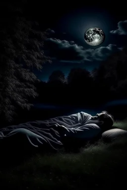 sleeping in dark night with full moon sky