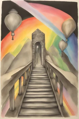 No matter how fast light travels, it finds the darkness has always got there first, and is waiting for it; M. C. Escher; ink wash; rainbow of pastels