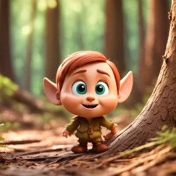 a little Cute Figure lives in the Wood, with cute face, pixar, disney style