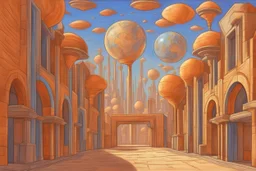 the alley with glass sphinxes on both sides on the planet Gliese by artist "Dale Chiluhy"by artist "Science Fiction", perspective, vanishing point, symmetrical