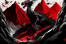 mountains, red and black, temple, dinosaur