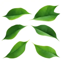 unconnected leaves with jagged edges on a white background, stock photography