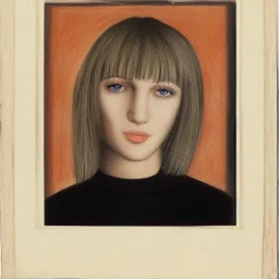 portrait of a beautiful Russian blonde woman with black eyes and a long fringe