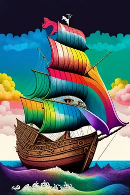 medival colorfoul rainbow ship sailing