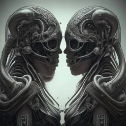 two viking girls kissing each other, hr giger, scary, steam punk, realistic, made in octane, cinematic, ultra-realistic, extremely detailed octane rendering, 8K, VRAY Super Real ar 2:3, dof photorealistic futuristic 50mm lens hard lighting dark gray tintype photograph, realistic lighting, sepia color