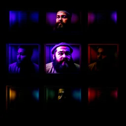 vintage photos arranged in a 2X2 grid, a fat, bearded man (watching tv:1.8),,comic book panels, multiple angles, a mixture of lighting and color palettes.