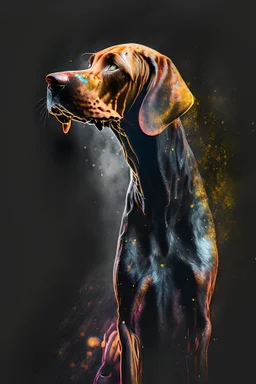 Magyar Vizsla, cinematic lighting, black background, isolated, alcohol ink