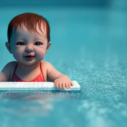 Baby swimming in pool unreal 5, octane render,cinema4d, dynamic lighting, dramatic lighting, 4k, redshift render, highly detailed, hyper realistic.