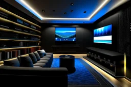 a dedicated home cinema room with LED ambient lighting in the walls