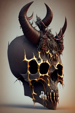 a devil's skull with circuitry for horns