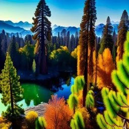 Sequoia & Kings Canyon National Parks, California,aerial view,extremely detailed digital painting, high resolution,8k, realistic, beautiful, volumetric lighting, mystical colors ,perfectly centered image, perfect composition, rim light, beautiful lighting,masterpiece, stunning scene, raytracing, anatomically correct, in the style Van Gogh and robert e howard and Ken Kelley and Ohrai Noriyoshi and Simon Bisley and tomzj1.