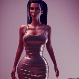 Kim Kardashian in a skirt with tattoos cyberpunk very detailed cinematic unreal engine photo realistic