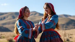 very beautiful azeri ladys in pretty folk blue costum dancing grace fully.