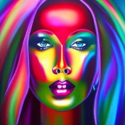 Full body portrait, painting, medium shot lady metallic face AbstractTech