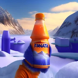 A juice producer wears FANTA a hat found in the place of nature in the Eskimo and in the back there are snowy icebergs HIGH DESIN IN . 8K . REALISTIC .HIGH RESLOLUTION...V4..AR 2.3